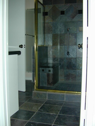 Gray Bathroom Ideas on This Master Bathroom Was Completely Done In Slate  Floor And Shower